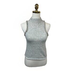 ✨🖤 House of Harlow 1960 Sleeveless Mock Neck Knit Top w/ Rhinestone Trim – S